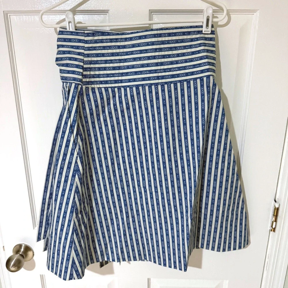 Tory Burch Blue White Striped Chain Print Wrap Skirt Size 2 High Waist Pockets